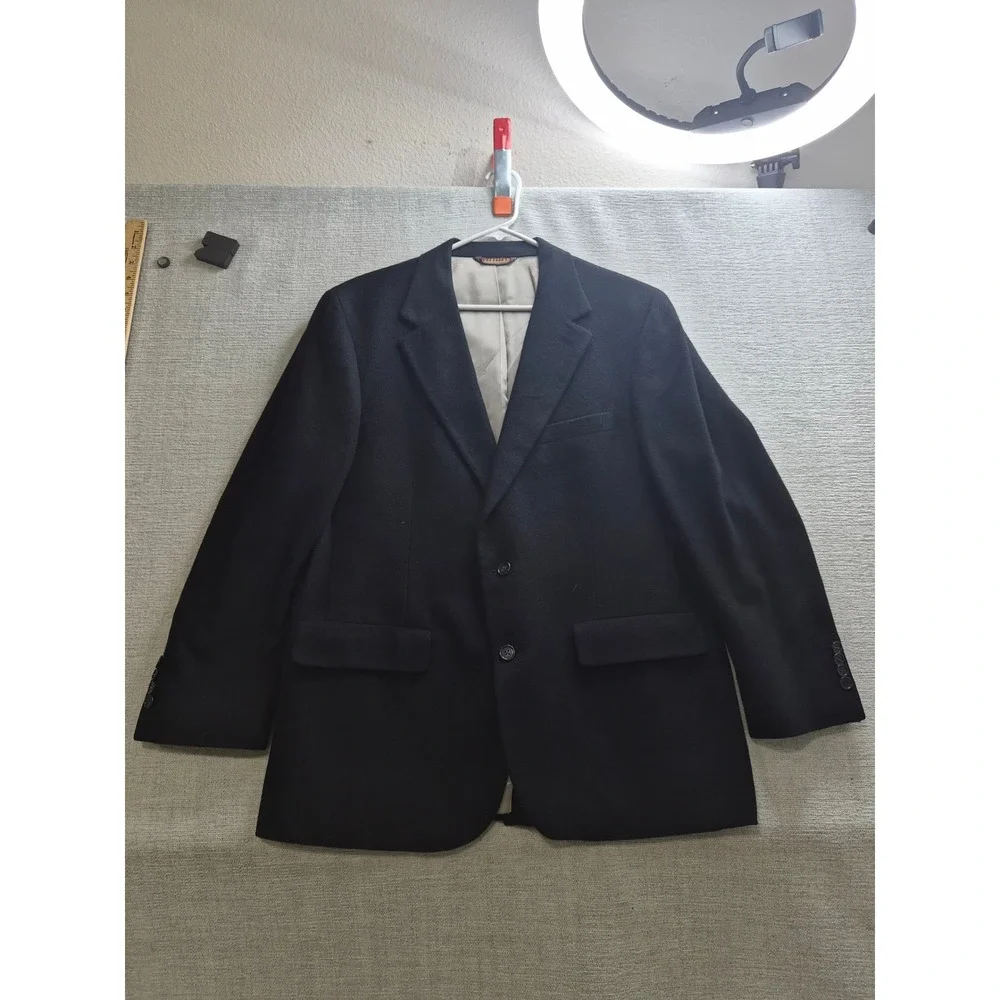 Nordstrom Blazer Jacket Mens Black Lined Cashmere Notch Lapel Single Breasted